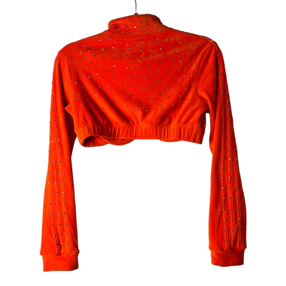 Jeremy Scott x Adidas RARE! Neon Orange Track Crop Top w Rhinestones EUC SZM - Picture 3 of 5